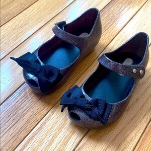 Mini Melissa black sparkle jelly flats